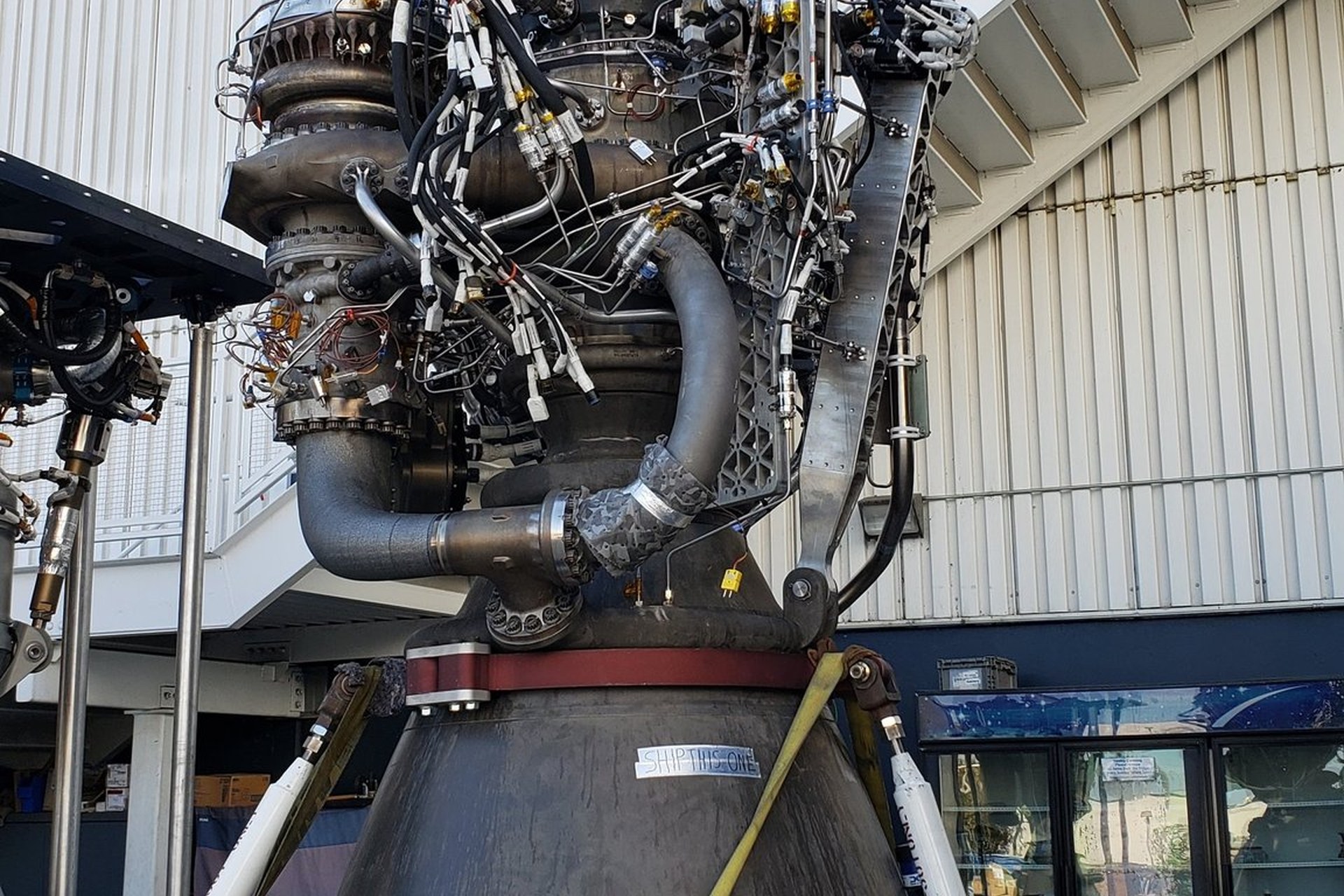 A SpaceX Raptor rocket engine, the methane-fueled engine that powers Starship