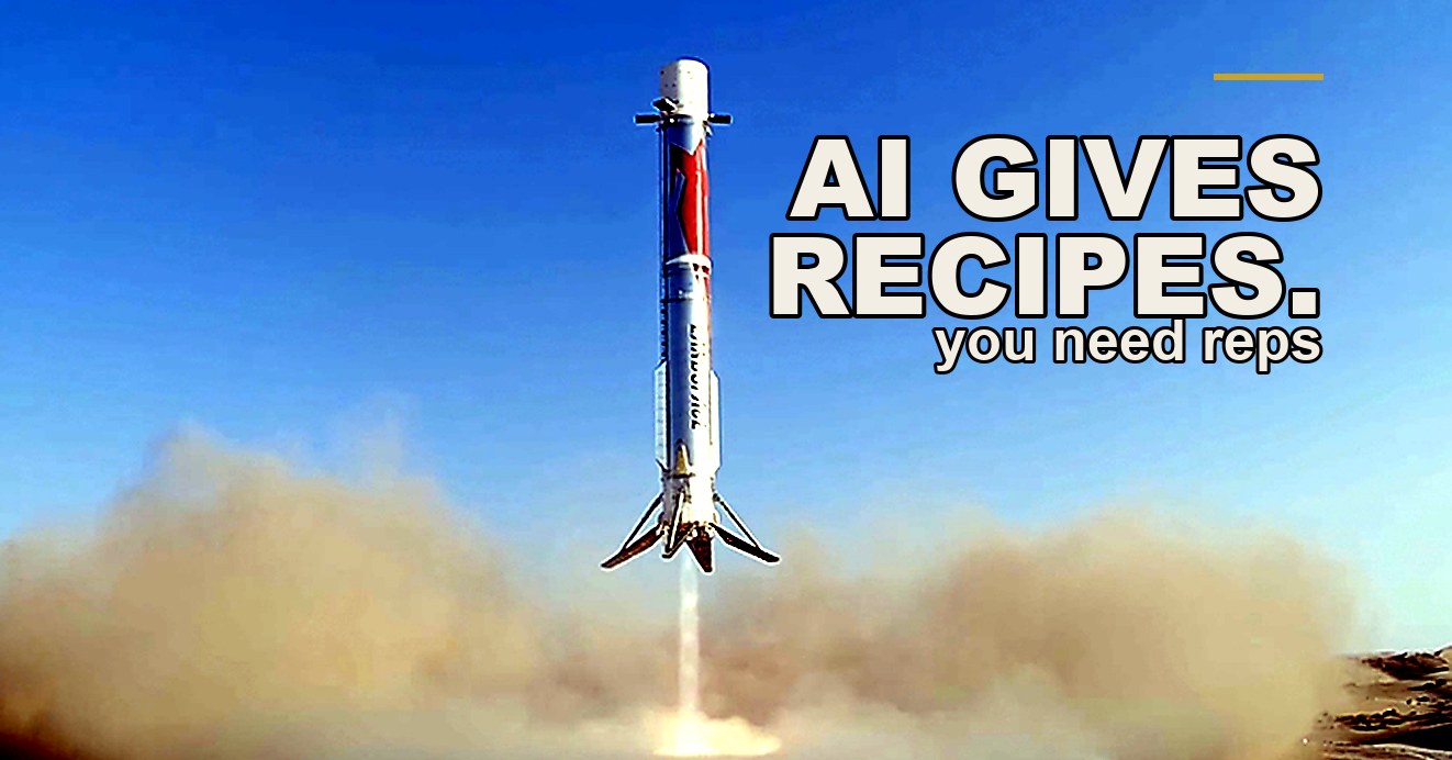 The white first stage of a Zhuque-3 rocket hanging tail-down over a landing pad in the Gobi desert, four landing legs unfolded, a single engine burning beneath it and pale dust rolling out across the ground on both sides.